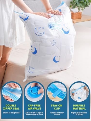 Vacuum Storage Bags with Electric Air Pump, 20 Pack (4 Jumbo, 4 Large, 4 Medium, 4 Small, 4 Roll Up Bags) Space Saving Bag for Clothes, Mattress, Blanket, Duvets, Pillows, Comforters,Travel - Image 5