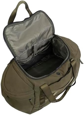 Joan & David 21" Foldable Gym Duffel Bag with Multiple Zippered Compartments, Nylon Webbing Criss-cross Design, Detachable Pouch, Including TSA Approved Bottles (Olive) - Image 3