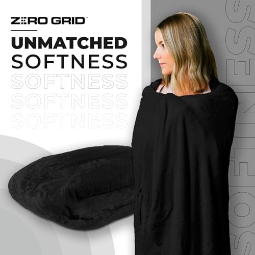 Zero Grid Premium Lightweight Wearable Super Soft Travel Blanket with Neck Snaps, Cozy Footpockets and Zipper Pouch (Midnight) - Image 3