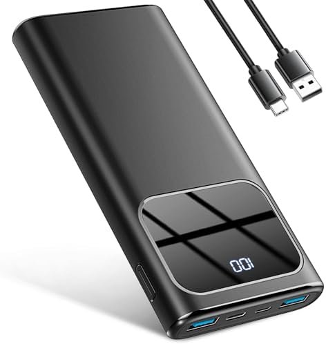 Portable Charger, Slim 10000mAh Power Bank with 15W Fast Charging, 4 Outputs 3 Inputs with Built in Type-C, USB-A Battery Pack, Compatible with iPhone 15 14 13 Samsung S22 S21 Android Cell Phone etc