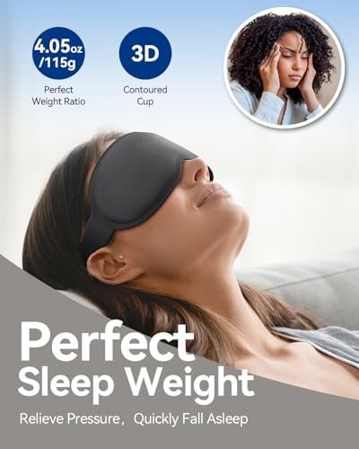 Weighted Eye Mask for Sleeping, Blackout Sleep Mask for Men Women, Upgraded 3D Contoured Eye Cup, Eye Cover for Eyelash Extensions, Airplane Travel Essentials with Soft Memory Foam, Yoga Nap(Black) - Image 3