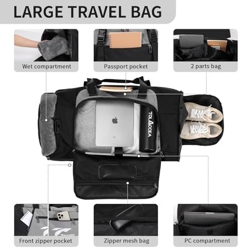 Tolaccea Large Mens Travel Bag, 54L-72L Expandable Duffel Bag for Travel, Carry On Weekend Bag Workout Overnight Backpack with Shoe Laptop Compartment, Gym Bag for Men Women, Sports Duffel Bag - Image 4