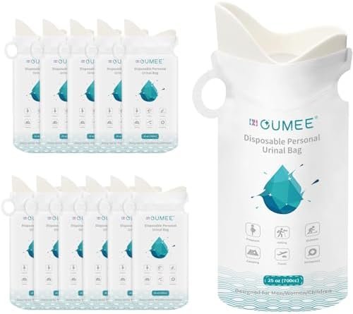 OUMEE 8/12/20/23/28 Pcs Emergency Disposable Urinal Bags, 700 ML Camping Pee Bags Unisex Urine Bag Vomit Bag for Travel Traffic Jam Portable Toilet Bag for Men Women