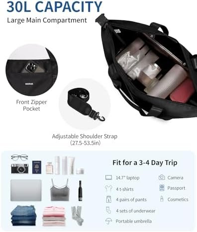 ECOHUB For Spirit Airlines Personal Item Bag 18x14x8 Underseat Carry on Bag with Removable TSA Approved Wet Bag, Travel Duffel Bags Weekender for Women, 30L (Black) - Image 3