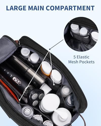 WANDF Toiletry Bag for Men Travel Toiletry Organizer Canvas and Leather Dopp Kit Water-Resistant Shaving Bag for Travel Accessories (Black, Patent Pending) - Image 3