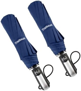 TradMall 2 Pack Travel Umbrella Windproof 46/56 Inches Large Canopy Reinforced Fiberglass Ribs Auto Open & Close