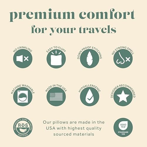 Goose Down Travel Pillow - Filled with 800 Fill Power European Goose Down, Egyptian 300 Thread Count 100% Cotton Cover for Plane car & Home - Made in USA (13" x 18") - Image 6
