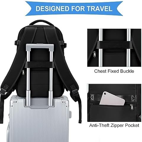 coowoz Large Travel Backpack For Women Men,Carry On Backpack,Hiking Backpack Waterproof Outdoor Sports Rucksack Casual Daypack Travel Essentials（Black Minimalist） - Image 6