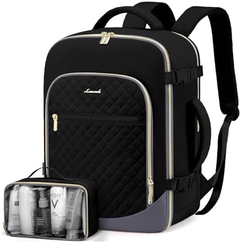 LOVEVOOK Travel Backpack for Women, 15.6in Laptop Backpack TSA Approved Carry on Luggage Personal Item Travel Bag for Business Weekender Hiking, Black-Gray