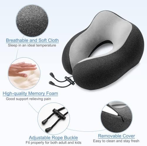 Travel Pillow - Memory Foam Cervical Neck Pillow for Adults, Kids, Children, Convenient & Portable U Shaped Pillows, Airplane Pillow for Home, Office, Camping, Travelling, Sleeping (Black) - Image 3