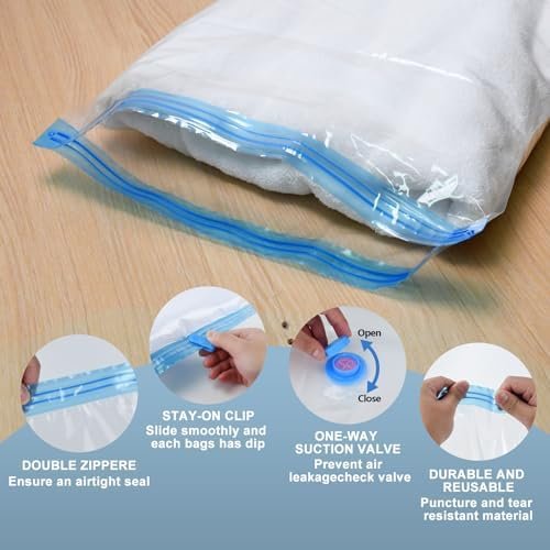 Large Vacuum Storage Bags with Electric Pump 10 Pack (5 Jumbo/5 Large) Vacuum Seal Bags for Clothing Compression Space Saver for Comforters,Blankets - Travel Essentials - Image 8