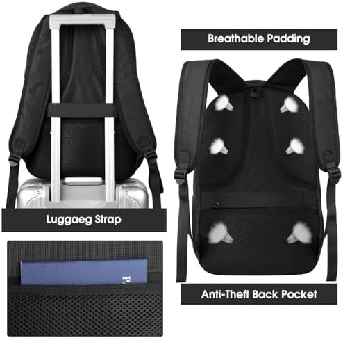 BIKROD Backpack for Men and Women, School Backpack for Teens, Black Backpack for Boys with USB Charging Port Fits 15.6 Inch Laptop, Water Resistant Travel College Bookbag - Image 6