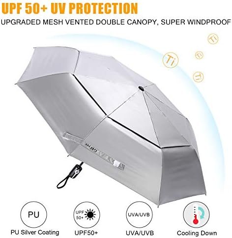 G4Free UPF 50+ UV Protection Travel Umbrella 42/46 Inch Windproof Silver Coating Sun Blocking Umbrella - Image 2