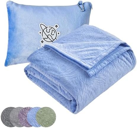 Commollis Travel Blanket Airplane Compact - 2 in 1 Airplane Travel Accessory, from Airplane Blanket to Travel Pillow, with Luggage Strap, Soft Handles and Security Pockets