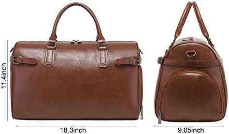 Vegan Leather Duffle Bag, LXY Travel Duffle Weekender Bag with Shoe Compartment, Duffel Overnight Gym Bags for Women Men Brown - Image 2