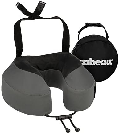 Cabeau Evolution S3 Travel Neck Pillow Memory Foam Neck Support, Adjustable Clasp, and Seat Strap Attachment - Comfort On-The-Go with Carrying Case for Airplane, Train, and Car (Steel Grey)