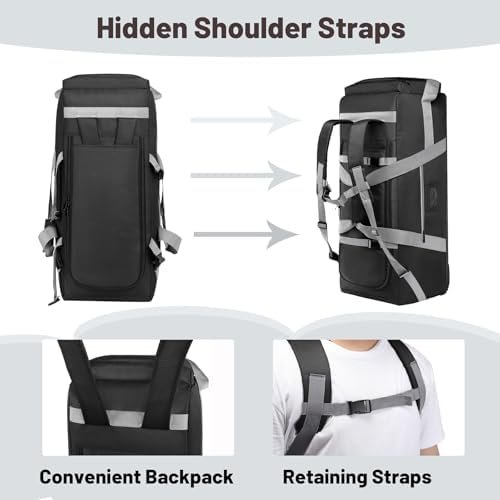 Foldable Duffle Bag for Travel with Wheels, 89L Large Duffle Bag for Travel, Soft Duffle Bags with Hidden Backpack Straps, Duffle Bag for Men Women, Waterproof Duffel Bag for Gym and Outdoors - Image 4