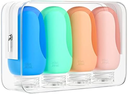 Morfone Travel Bottles Set for Toiletries, Tsa Approved Travel Size Containers BPA Free Leak Proof Refillable Liquid Silicone Squeezable Travel Accessories for Shampoo Conditioner Lotion (4Pack 3oz)