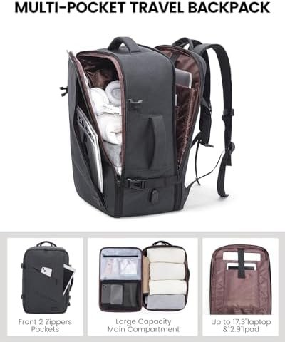 LOVEVOOK Travel Backpack, 40L Extra Large Backpack, Carry on Backpack 17 Inch with USB Port, Water Resistant Business Backpack for Men Women, Dark Grey - Image 3