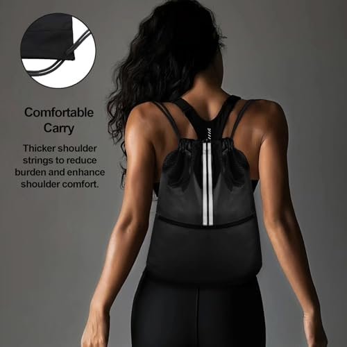 Drawstring Backpack Sports Bag Gym Sackpack Draw String Back Bag for Men Women (Black) - Image 3