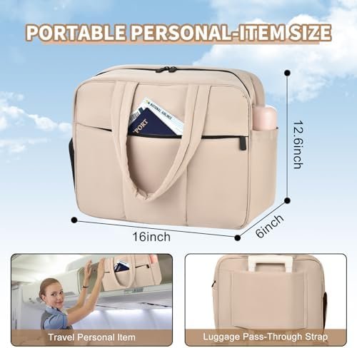 Dimayar Travel Bag, Weekender Bags for Women Quilted Puffer Tote Bag Carry on Bag Gym Bag with Shoe Compartment Camel - Image 6