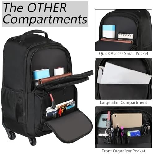 MATEIN Rolling Backpack with 4 Wheels, 17 inch Roller Travel Laptop Backpack for Women Men, Large Wheeled Backpacks Water Resistant Business Carry on Luggage, Airline Approved Suitcase Bag, Black - Image 4