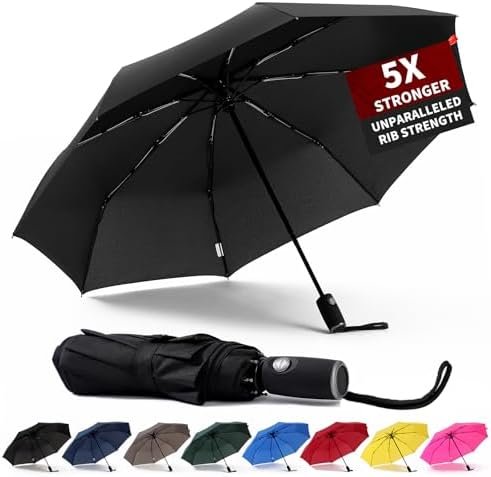 Anntrue Windproof Travel Umbrella, Auto Open Close Lightweight Compact Portable Backpack Folding Umbrella, Perfect for Car, Purse, Men and Women (Black)