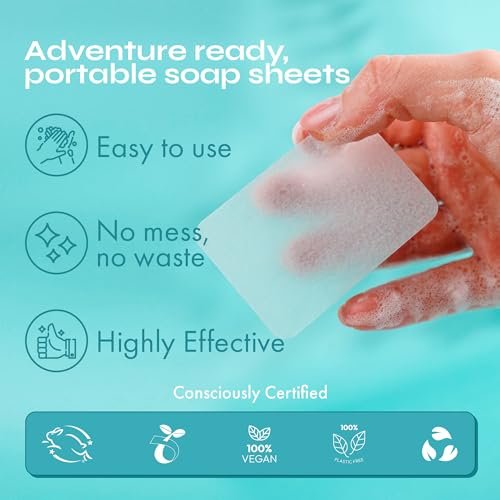 FOMIN - Antibacterial Paper Soap Sheets for Hand Washing - (300 Sheets) Orange, Tea Tree, Lavender Portable Travel Soap Sheets, Dissolvable Camping Mini Soap, Portable Hand Soap Sheets - Image 2