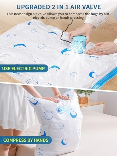 Vacuum Storage Bags with Electric Air Pump, 20 Pack (4 Jumbo, 4 Large, 4 Medium, 4 Small, 4 Roll Up Bags) Space Saving Bag for Clothes, Mattress, Blanket, Duvets, Pillows, Comforters,Travel - Image 3