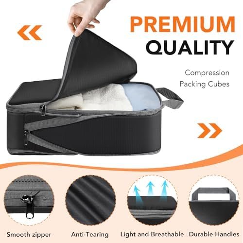 Packing Cubes for Travel, 6 Set Lightweight Compression Travel Bags - Luggage Suitcase Organizer Travel Essentials, Expandable Packing Cubes Organizer for Carry on Suitcases,Black - Image 3