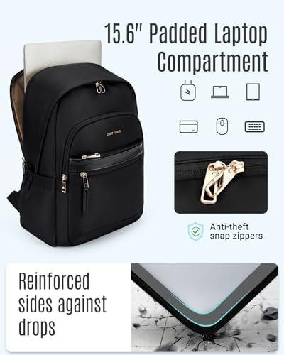 LIGHT FLIGHT Travel Backpack for Women, 15.6" Stylish Laptop Backpack, Computer Bags for College, Work, Daily, Anti Theft Water Resistant Casual Daypack with USB Port, Black - Image 4