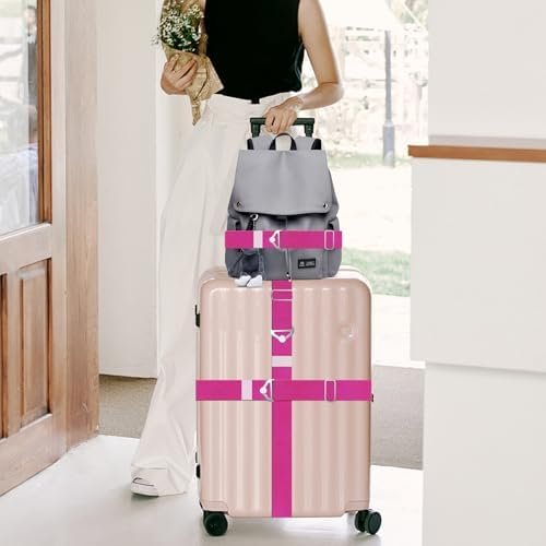 2 Pack Travel Belt for Luggage Straps, 2-in-1 Adjustable Elastic Suitcase Strap Airport Travel Accessories,Rose - Image 6