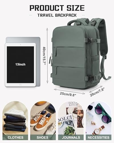 Travel Backpack for Men Carry on Backpack for Airplanes Traveling Backpack for Women Personal Item Backpack for Traveling on Airplane Airback Backpack for Travel Bag Mochila de Viaje Olive Green - Image 2