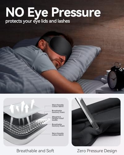 Weighted Eye Mask for Sleeping, Blackout Sleep Mask for Men Women, Upgraded 3D Contoured Eye Cup, Eye Cover for Eyelash Extensions, Airplane Travel Essentials with Soft Memory Foam, Yoga Nap(Black) - Image 5