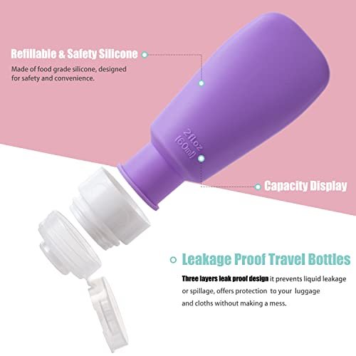 MODENGKONGJIAN Leak Proof Travel Bottles, TSA Approved Silicone Squeezable Shampoo Refillable Toiletry Cosmetic Container, 2oz Portable Traveling Size Liquid Containers Kit (4 Pack) - Image 2