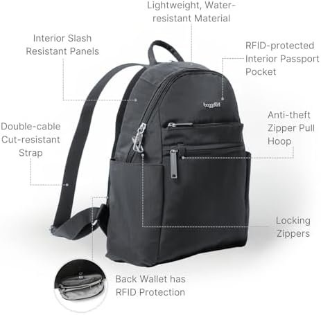 Securtex® Anti-theft Vacation Travel Backpack 10x13" Slash-Resistant Nylon Daypack w/RFID, Charcoal - Image 3