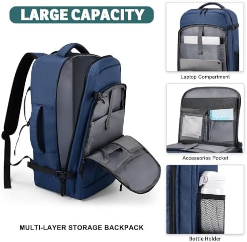 Travel Backpack for Women/Men,Waterproof Carry On Backpack with Laptop Compartment,Travel Essentials Backpack for Traveling,Business Hiking,Casual,Gym(Blue) - Image 3