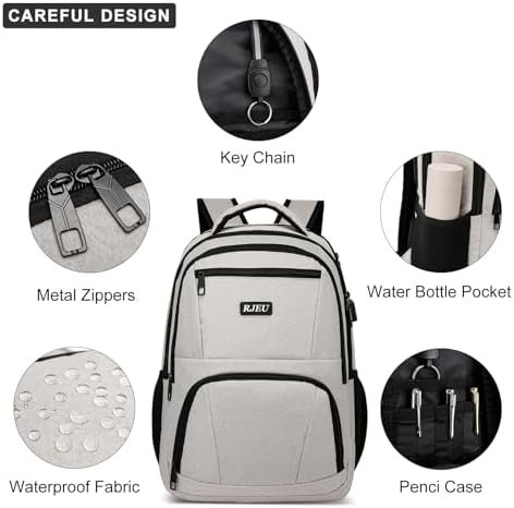 Backpack for Women, School Backpack for Teens Girls, College Students, with 15.6 inch Laptop Sleeve, Travel Computer Mochila with 3 Compartments, Ergonomic Straps - Bookbag Beige - Image 4