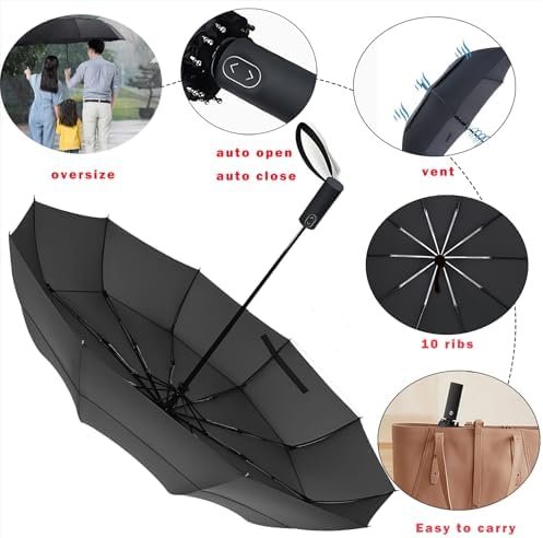 MRTLLOA 54/62 Inch Large Folding Golf Umbrella, Oversize Double Canopy Vented 10 Ribs Windproof Compact Travel Umbrellas for Rain - Image 5