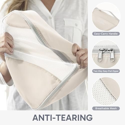 OlarHike Travel Essentials ALL INCLUDED 10 Set Sturdy Packing Cubes for Suitcases, UPGRADED Anti-Tear Stitching, NEW Improved Luggage Packing Organizers for Travel Accessories(Cream) - Image 4