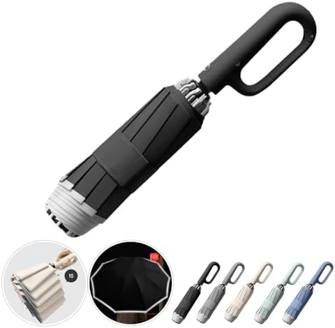 Ring Buckle Umbrella, Reflective Safety Strip, Sturdy Windproof, Reverse Automatic Umbrella, Ring Buckle Fully Automatic Umbrella, Travel Portable, Compact Folding Travel Umbrella (Black)