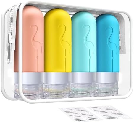 4 Pack Travel Bottles for Toiletries,TSA Approved Silicone Travel size Toiletries,Leak Proof Travel Containers for Toiletries,Travel Bottles for Shampoo Conditioner Lotion (Flamingo)