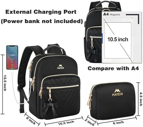 MATEIN Mini Backpack for Women, Waterproof Stylish Daypack Purse Shoulder Bag with USB Charging Port, Lightweight Small Casual Daily Travel Backpack, Lady Girls Gifts for Work School, 2pcs Sets, Black - Image 5