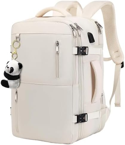 Travel Backpack for Women Men, Large Hand Luggage Backpack, Expandable Hand Luggage Bag, 17'' Laptop Backpack, Backpack for Outdoor Hiking Business Trip, Beige