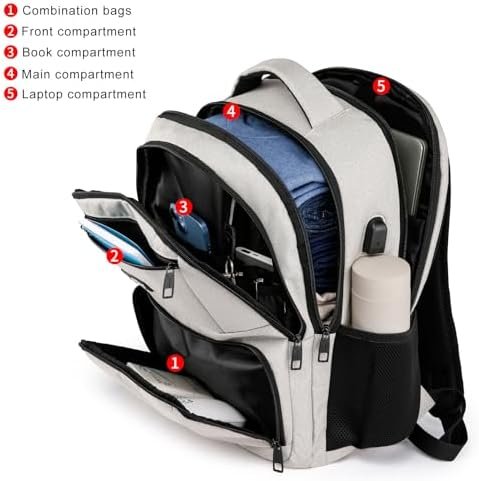Backpack for Women, School Backpack for Teens Girls, College Students, with 15.6 inch Laptop Sleeve, Travel Computer Mochila with 3 Compartments, Ergonomic Straps - Bookbag Beige - Image 2