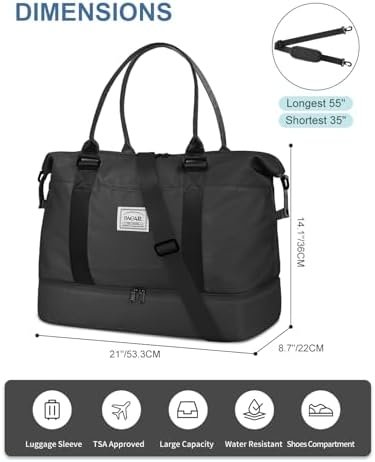 BAGAIL Travel Duffel Bag, Weekender Bags for Women, Overnight Gym Carry On Tote Bag with Wet Pocket, Hospital Mom Bag for Labor and Delivery - Extra Large, Black - Image 6