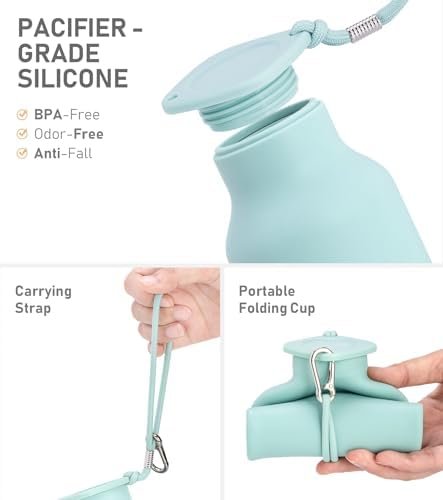 Collapsible Water Bottles 20 oz, Leak Proof, BPA Free Foldable Silicone Travel Water Bottle Cups for Taveling, Outdoors, On the go, Sage Green - Image 4