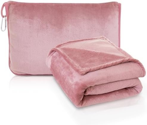 ATsense Travel Blanket Pillow, Premium 2 in 1 Soft Airplane Blanket Compact with Bag Pillowcase for Long Trips, Flying and Car, Travel Essentials for Women with Hand Luggage Sleeve and Backpack Clip