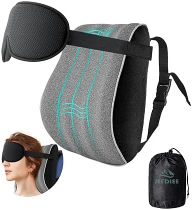 JefDiee Neck Pillows for Travel,Memory Foam Travel Neck Pillow with 3D Eye Mask,Travel Pillows for Sleeping Airplane-Prevents Head Forward,Airplane Pillow for Long Flight,Car,Train,Home,Office(Grey)