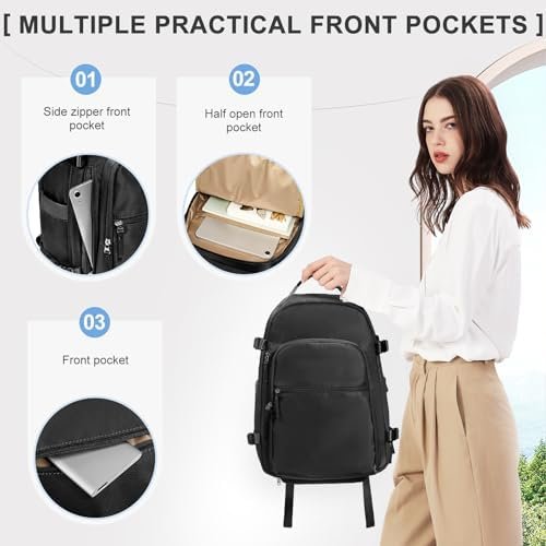 coowoz Large Travel Backpack Carry on Flight Approved Personal Item Travel Bag Carry on Backpack for Women Men Mochila de Viaje Para Mujer Travel Essential Black Backpack for Traveling on Airplane - Image 4